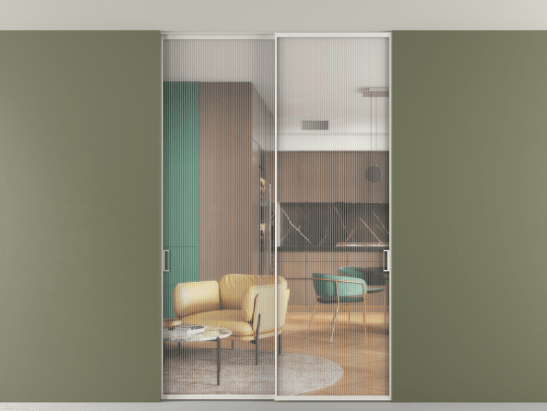 Перегородка Формато внутри проёма скрытое крепление в потолок 2 створки АЛПР 040.01 Алюминий серый Рифлёное стекло "Мору", триплекс. Цена 365900 сом 1. Полотно 2 шт. (800/2100 мм)
2. Комплект установки раздвижной системы
3. Базовый комплект фурнитуры
4. Ручка Рондо. Фабрика дверей Волховец 8 (800) 551 43 19 Перегородка Формато внутри проёма скрытое крепление в потолок 2 створки АЛПР 040.01 Алюминий серый Рифлёное стекло "Мору", триплекс Цена 365900 сом | Volhovec