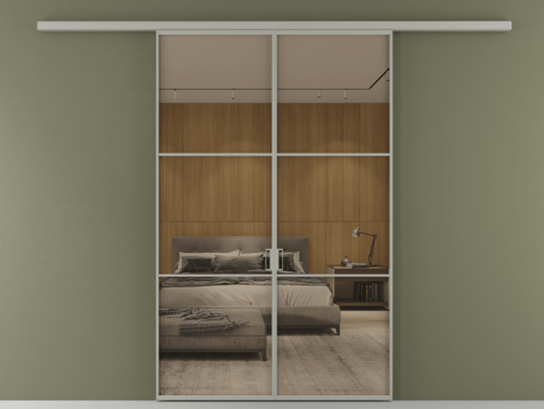 Перегородка Formato вдоль стены 2 створки АЛПР 040.03 Алюминий нейтральный серый Рефлективное бронзовое стекло "Stopsol", калёное Цена 362540 сом | Volhovec