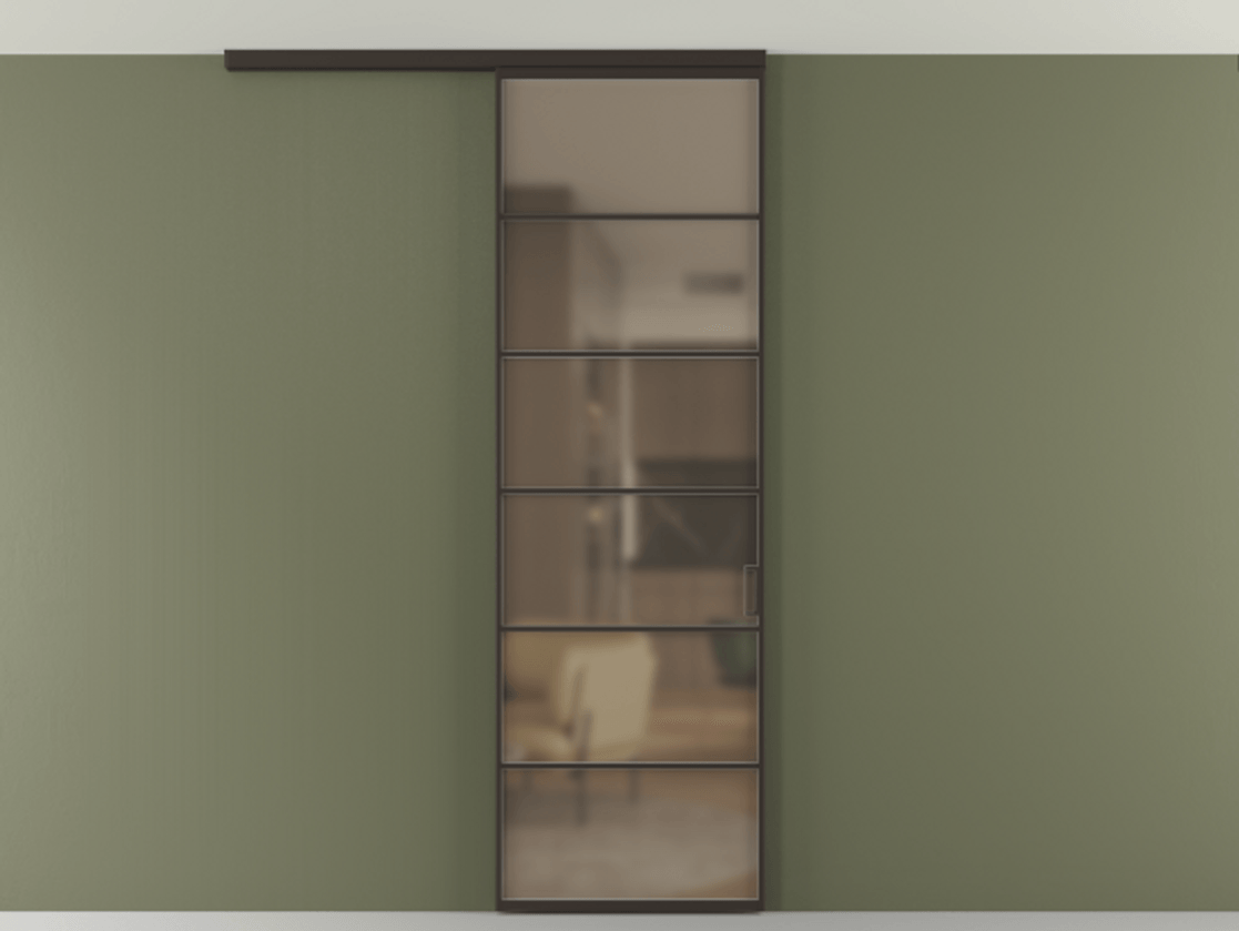 Перегородка Формато вдоль стены на потолок 1 створка АЛПР 040.04 Алюминий антрацит Сатинированное бронзовое стекло, триплекс Цена 157030 сом | Volhovec