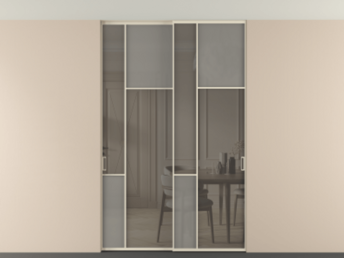 Перегородка Мозаик внутри проёма скрытое крепление в потолок 2 створки АЛПР 041.11 Алюминий бежево-серый Сатинированное серое стекло, триплекс, 6 мм + Прозрачное серое стекло, триплекс. Цена 472590 сом . Фабрика дверей Волховец 8 (800) 551 43 19 Перегородка Мозаик внутри проёма скрытое крепление в потолок 2 створки АЛПР 041.11 Алюминий бежево-серый Сатинированное серое стекло, триплекс, 6 мм + Прозрачное серое стекло, триплекс Цена 472590 сом | Volhovec