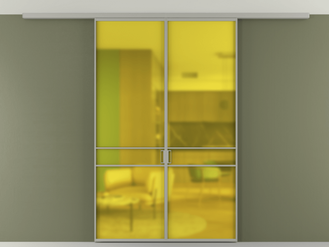 Перегородка Formato вдоль стены на потолок 2 створки АЛПР 040.02 Алюминий нейтральный серый Сатинированное жёлтое стекло, триплекс Цена 331850 сом | Volhovec