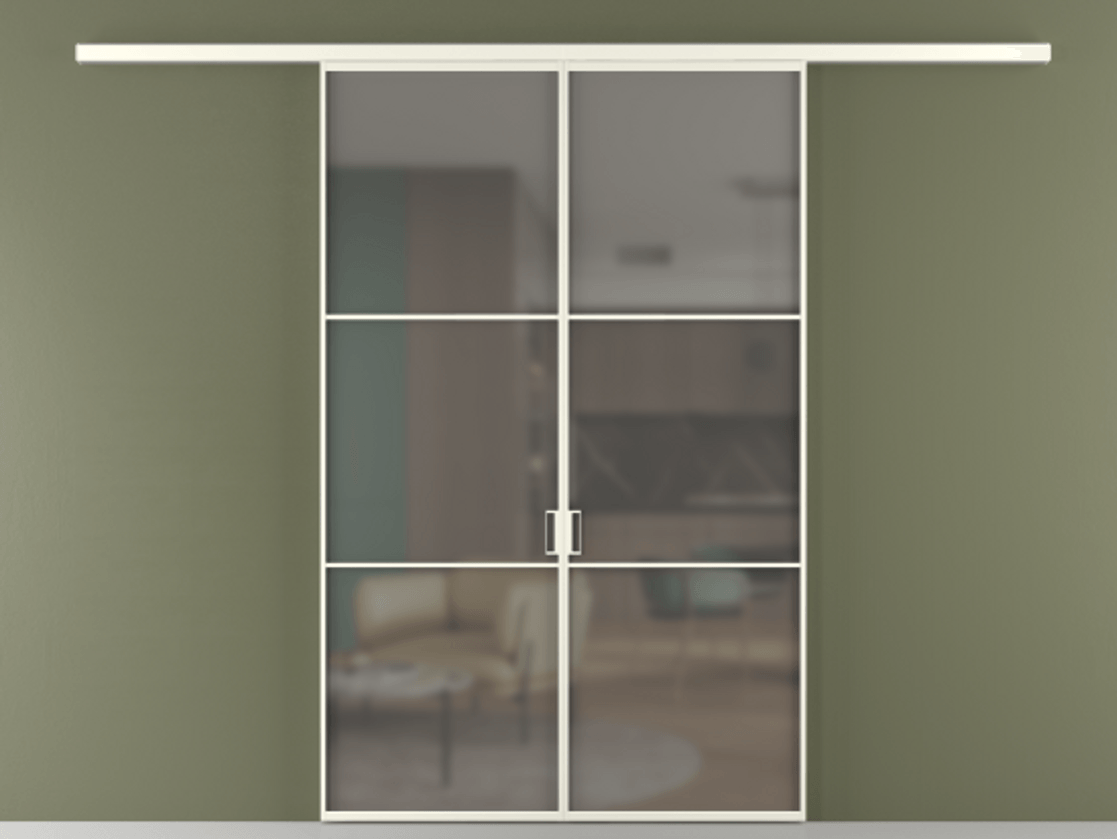 Перегородка Формато вдоль стены 2 створки АЛПР 040.03 Алюминий жемчужный Сатинированное серое стекло, триплекс Цена 284580 сом | Volhovec