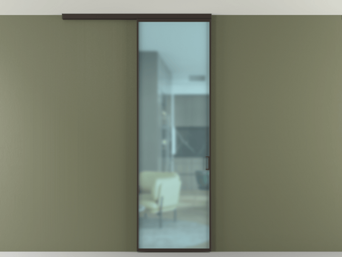 Перегородка Формато вдоль стены на потолок 1 створка АЛПР 040.01 Алюминий антрацит Сатинированное голубое стекло, триплекс Цена 134540 сом | Volhovec