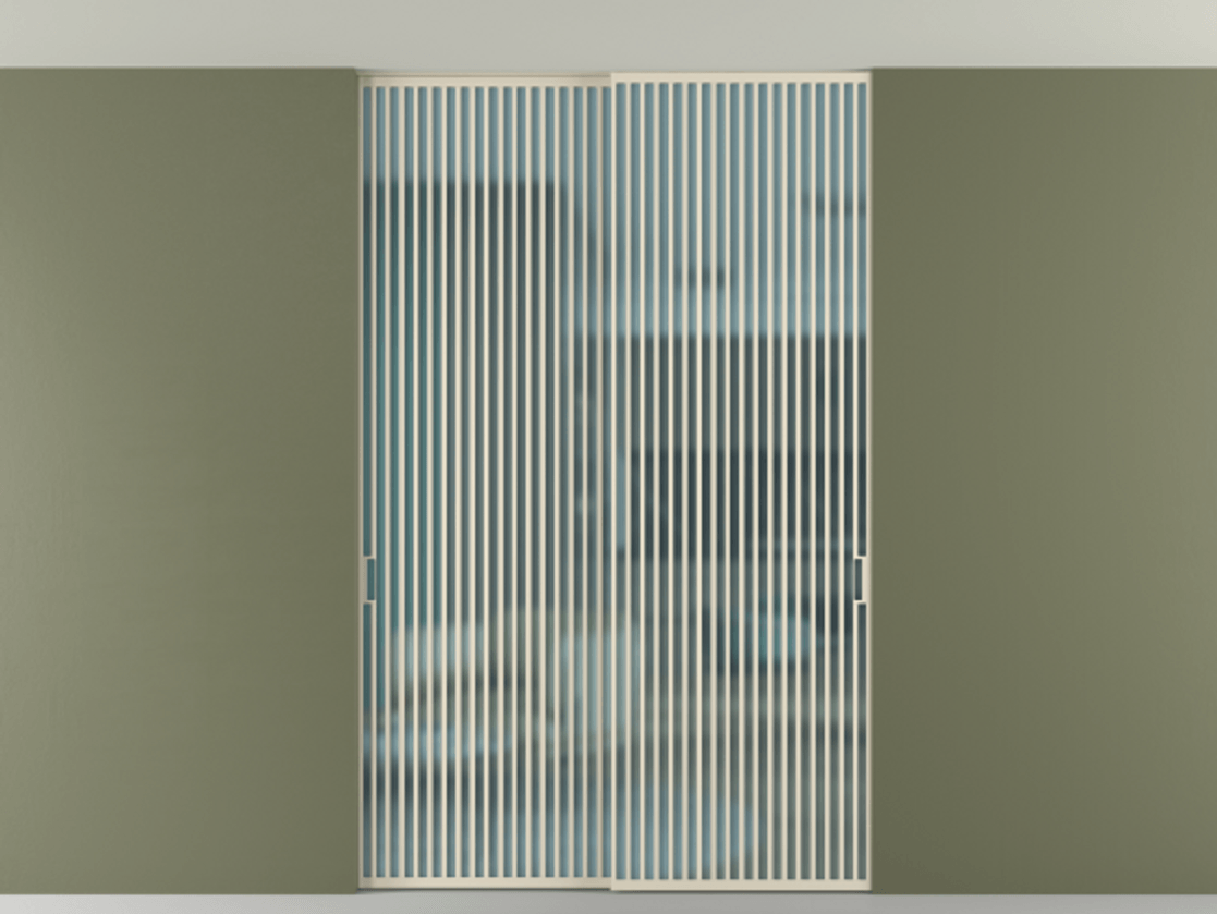 Перегородка Formato внутри проёма скрытое крепление в потолок 2 створки АЛПР 040.06 Алюминий бежево-серый Сатинированное голубое стекло, триплекс Цена 624560 сом | Volhovec