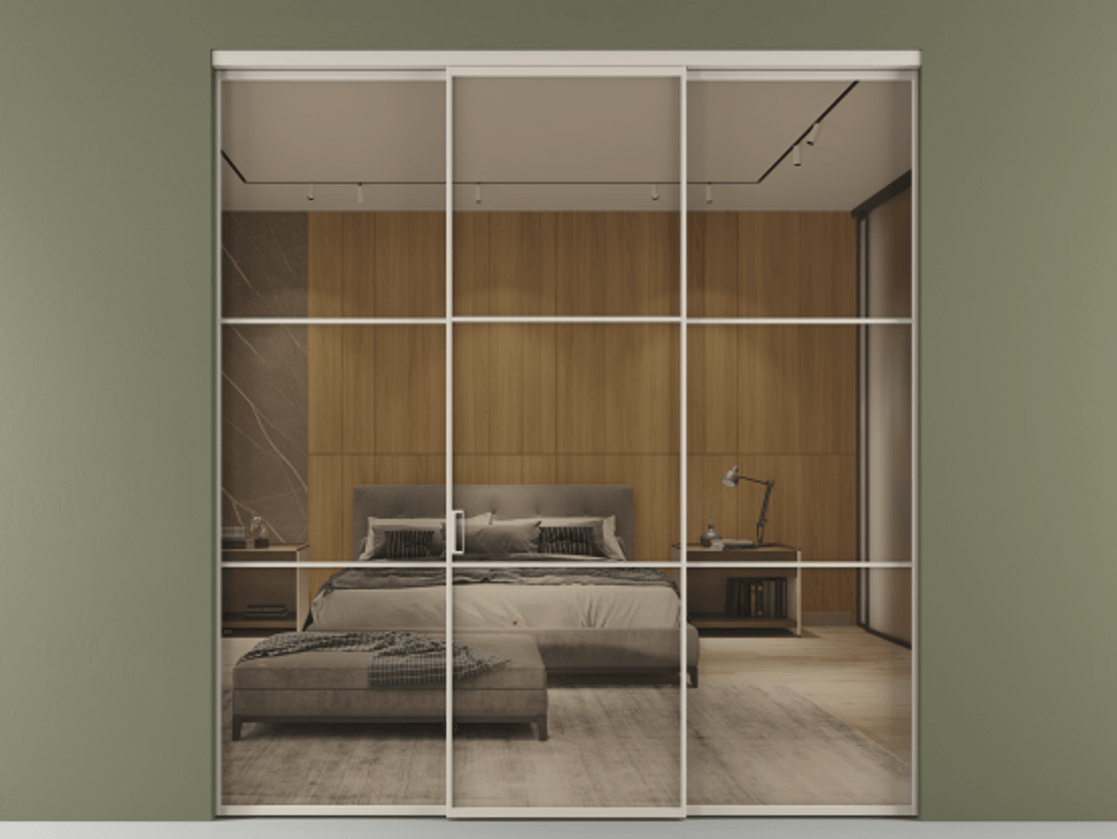 Перегородка Formato внутри проёма 3 створки АЛПР 040.03 Алюминий светло-бежевый Рефлективное бронзовое стекло "Stopsol", калёное Цена 462430 сом | Volhovec