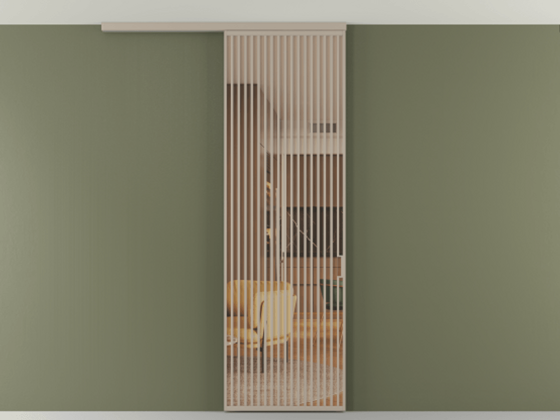 Перегородка Формато вдоль стены на потолок 1 створка АЛПР 040.06 Алюминий бисквитный Прозрачное оранжевое стекло, триплекс Цена 258740 сом | Volhovec