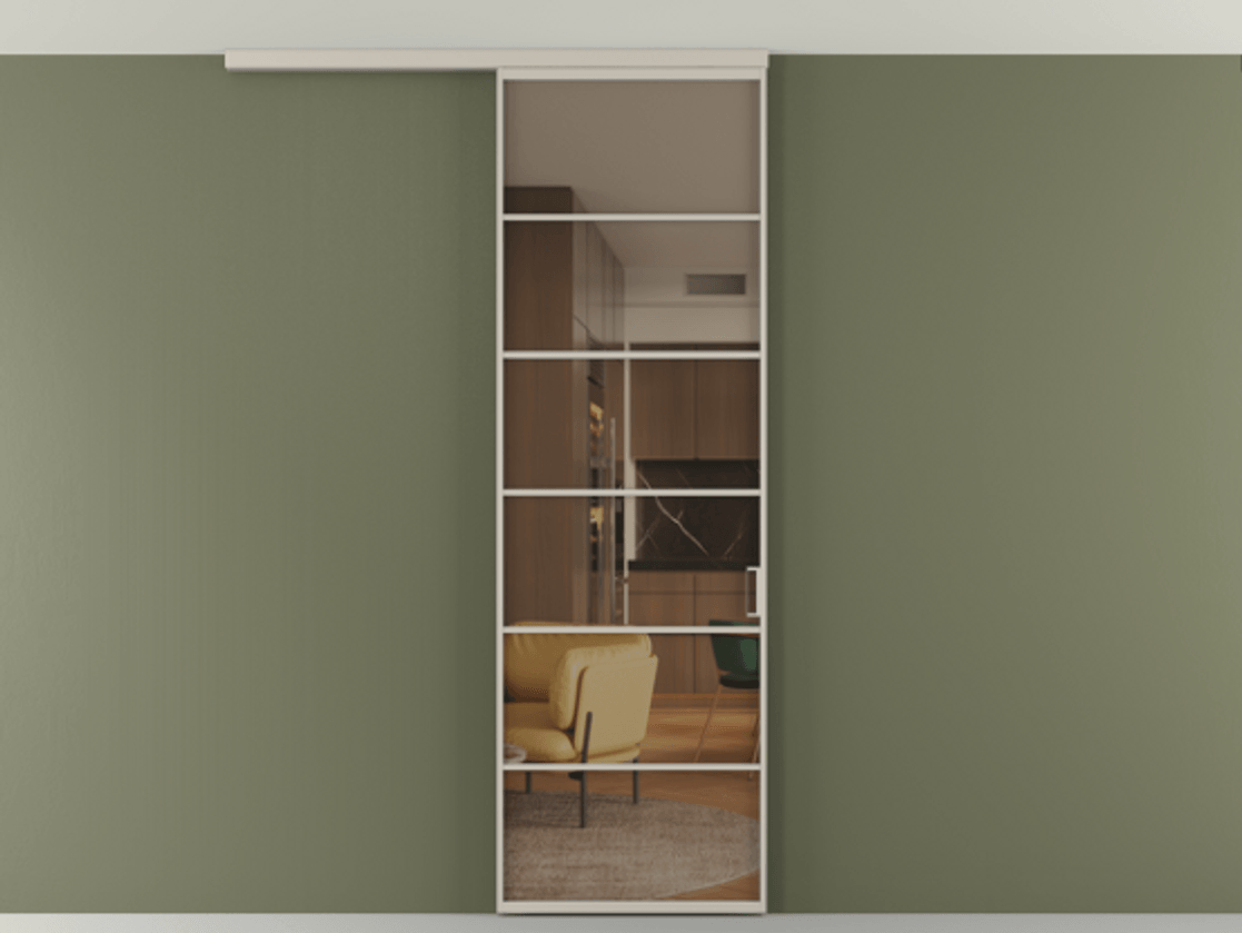 Перегородка Формато вдоль стены на потолок 1 створка АЛПР 040.04 Алюминий светло-бежевый Прозрачное бронзовое стекло, триплекс Цена 157030 сом | Volhovec