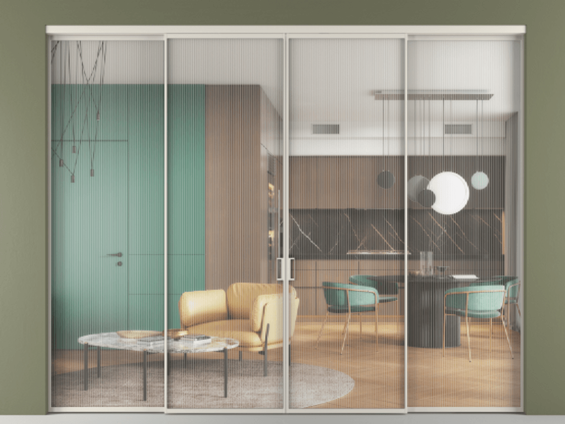 Перегородка Формато внутри проёма 4 створки АЛПР 040.01 Алюминий облачно-серый Рифлёное стекло "Мору", триплекс Цена 480330 сом  | Volhovec