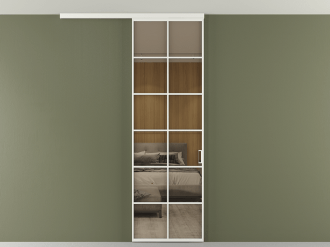 Перегородка Формато вдоль стены на потолок 1 створка АЛПР 040.05 Алюминий светло-серый Рефлективное бронзовое стекло "Стопсол", калёное Цена 195240 сом | Volhovec