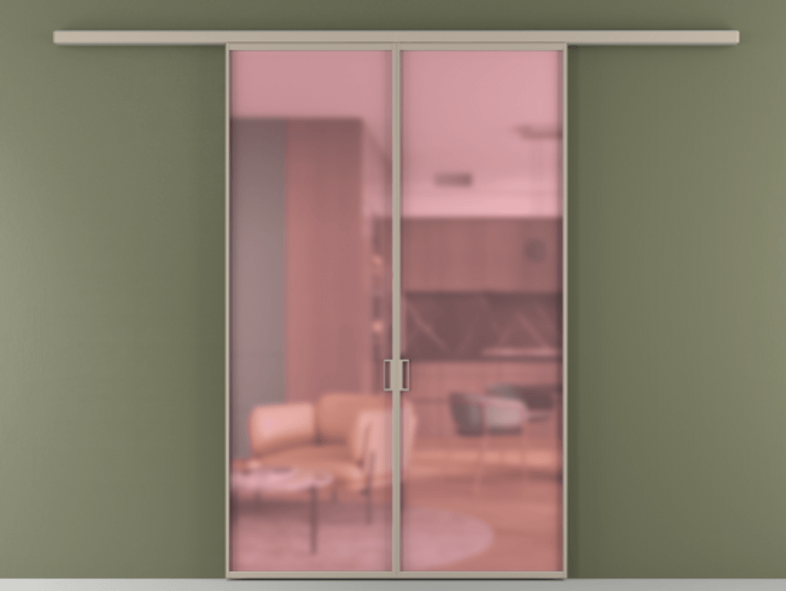 Перегородка Formato вдоль стены 2 створки АЛПР 040.01 Алюминий бисквитный Сатинированное розовое стекло, триплекс Цена 282930.2 сом | Volhovec