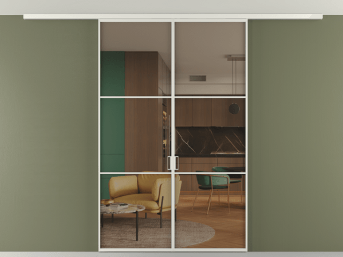 Перегородка Формато вдоль стены на потолок 2 створки АЛПР 040.03 Алюминий серый Прозрачное бронзовое стекло, триплекс Цена 271710 сом | Volhovec