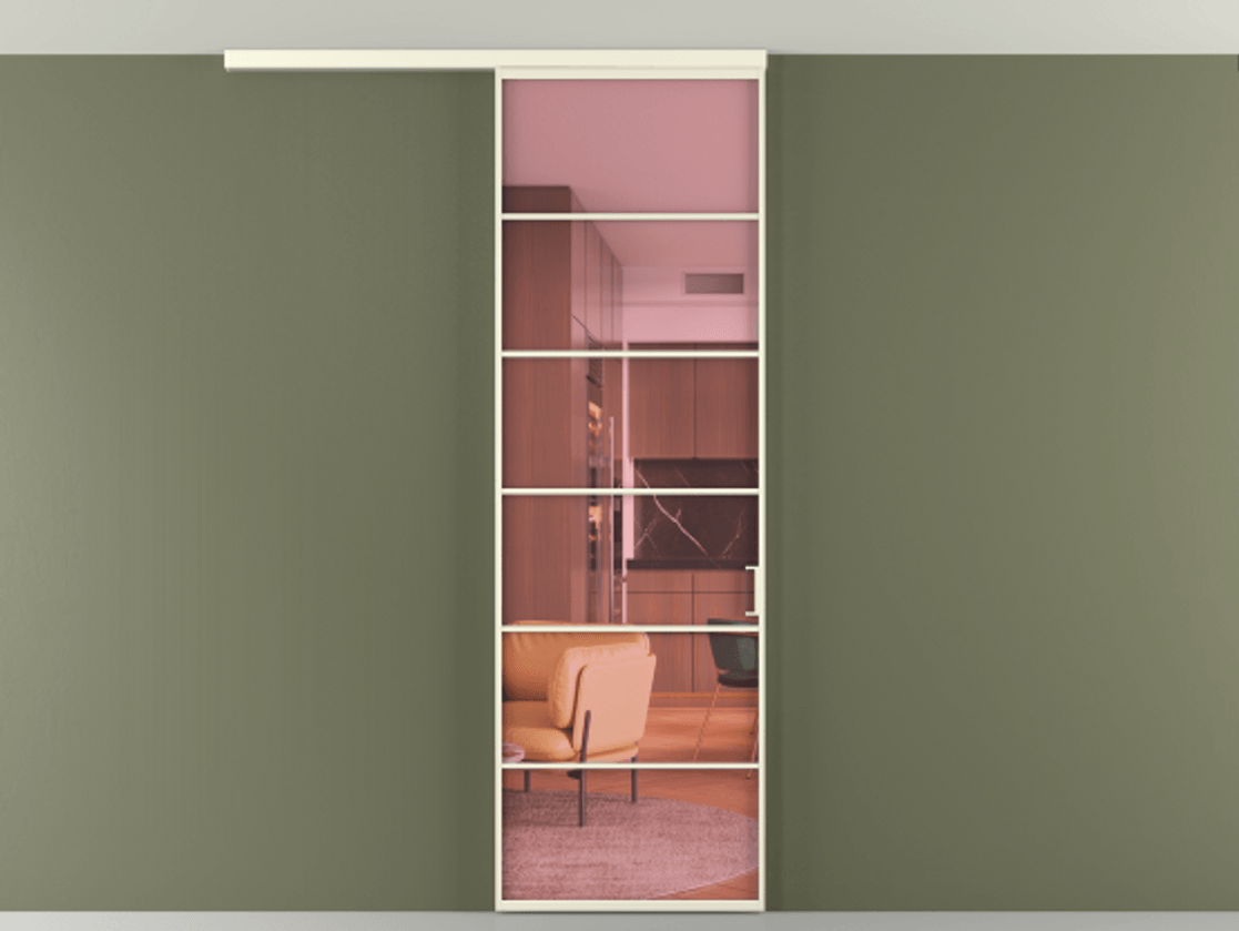 Перегородка Формато вдоль стены на потолок 1 створка АЛПР 040.04 Алюминий молочно-белый Прозрачное розовое стекло, триплекс Цена 150390 сом | Volhovec