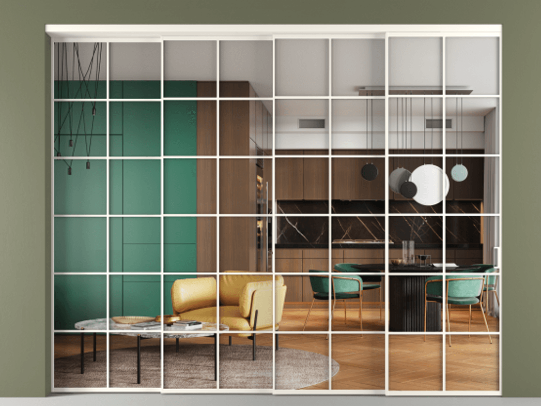 Перегородка Формато внутри проёма 4 створки с синхронным механизмом АЛПР 040.05 Алюминий пудровый белый Прозрачное стекло "Кристал Вижн", калёное. Цена 748790 сом 1. Полотно 4 шт. (800/2100 мм)
2. Комплект установки раздвижной системы
3. Базовый комплект фурнитуры
4. Комплект фурнитуры телескопик синхро-3
5. Ручка Рондо. Фабрика дверей Волховец 8 (800) 551 43 19 Перегородка Формато внутри проёма 4 створки с синхронным механизмом АЛПР 040.05 Алюминий пудровый белый Прозрачное стекло "Кристал Вижн", калёное Цена 748790 сом | Volhovec