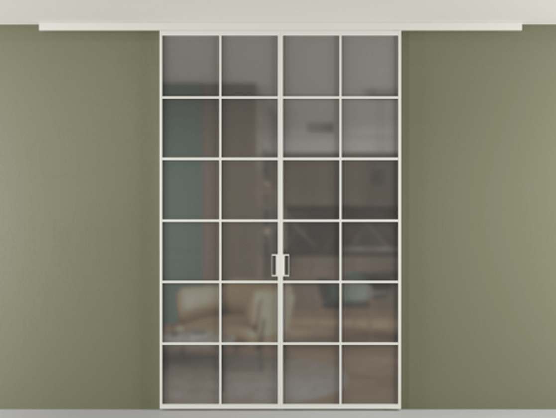 Перегородка Формато вдоль стены на потолок 2 створки АЛПР 040.05 Алюминий Белый Сатинированное серое стекло, триплекс Цена 342420 сом | Volhovec