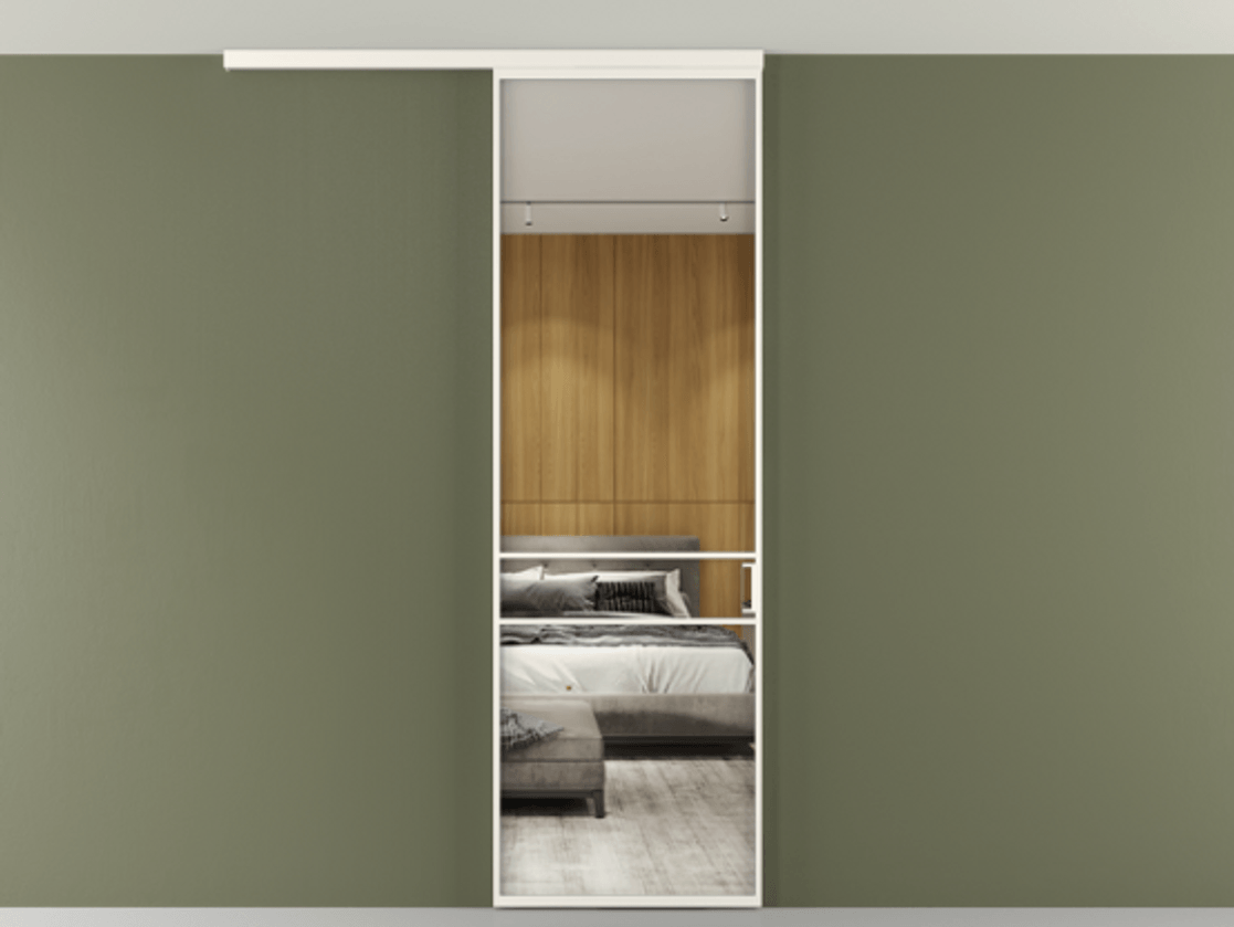 Перегородка Формато вдоль стены на потолок 1 створка АЛПР 040.02 Алюминий пудровый белый Двустороннее зеркало, триплекс , триплекс 6 мм Цена 141030 сом | Volhovec