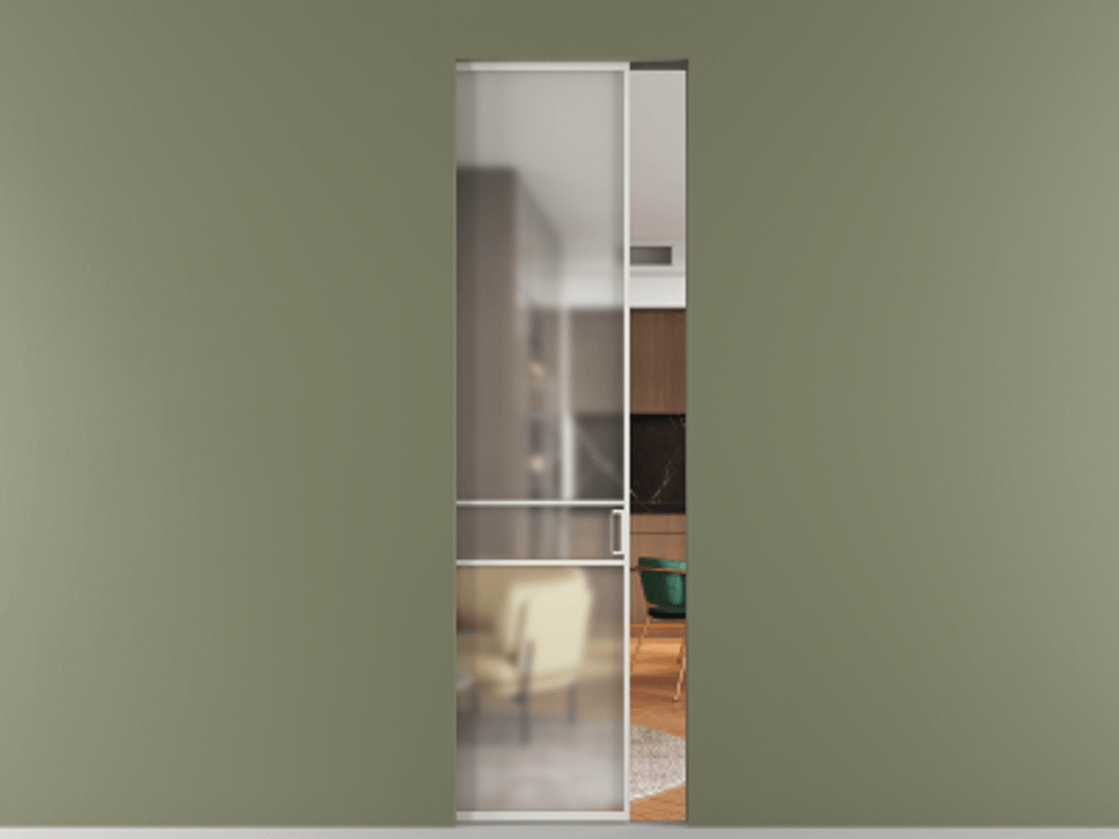 Перегородка Формато скрытый пенал 1 створка АЛПР 040.02 Алюминий Белый Сатинированное стекло "Мателюкс Кристал Вижн", калёное, матовое, каленое 6 мм Цена 231360 сом | Volhovec