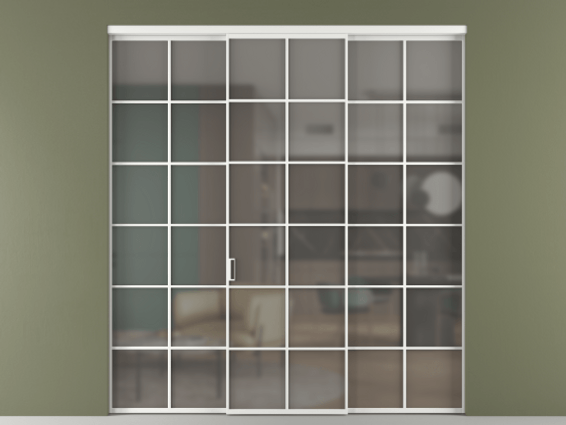 Перегородка Formato внутри проёма 3 створки АЛПР 040.05 Алюминий белоснежный Сатинированное серое стекло, триплекс Цена 13280 AZE | Volhovec