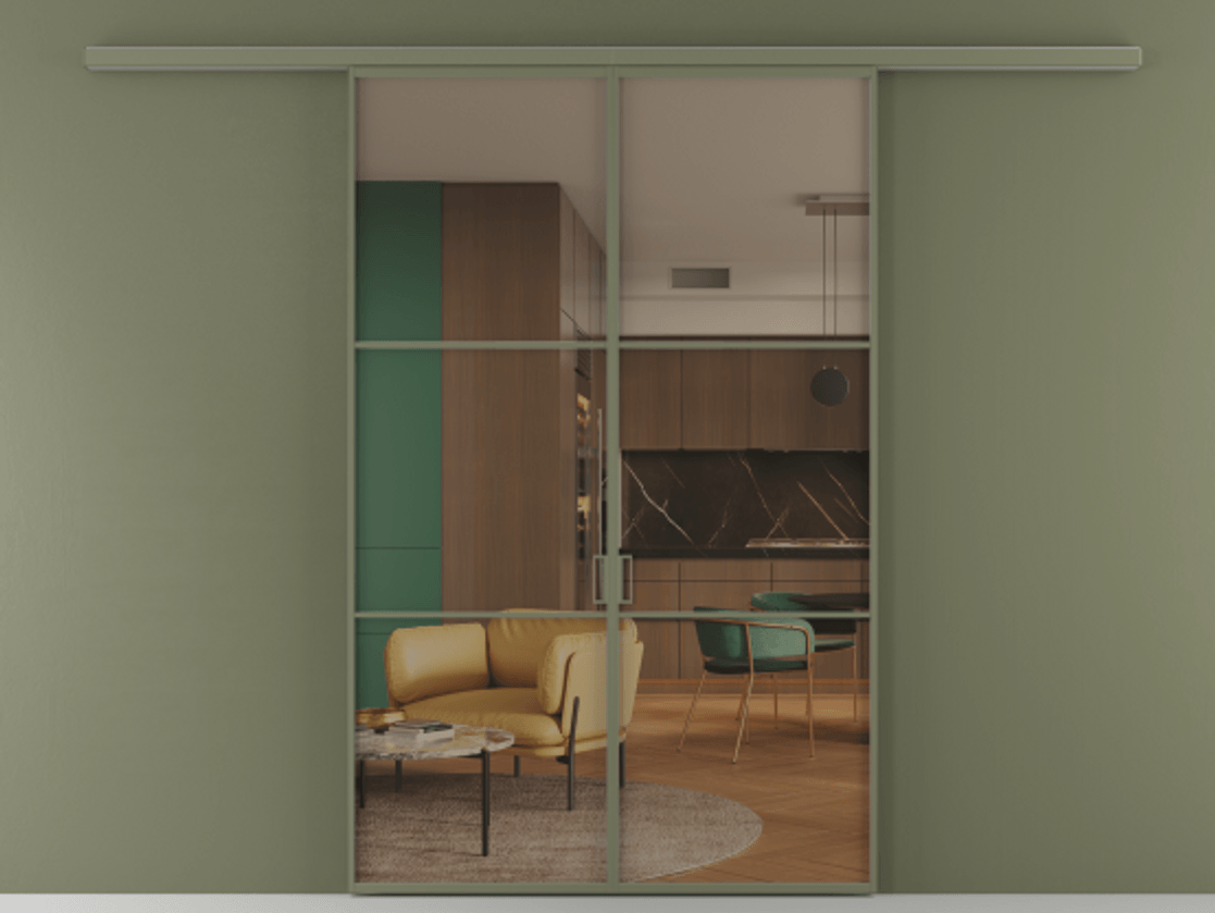 Перегородка Формато вдоль стены 2 створки АЛПР 040.03 Алюминий оливковый тёмный Прозрачное бронзовое стекло, триплекс Цена 284580 сом | Volhovec