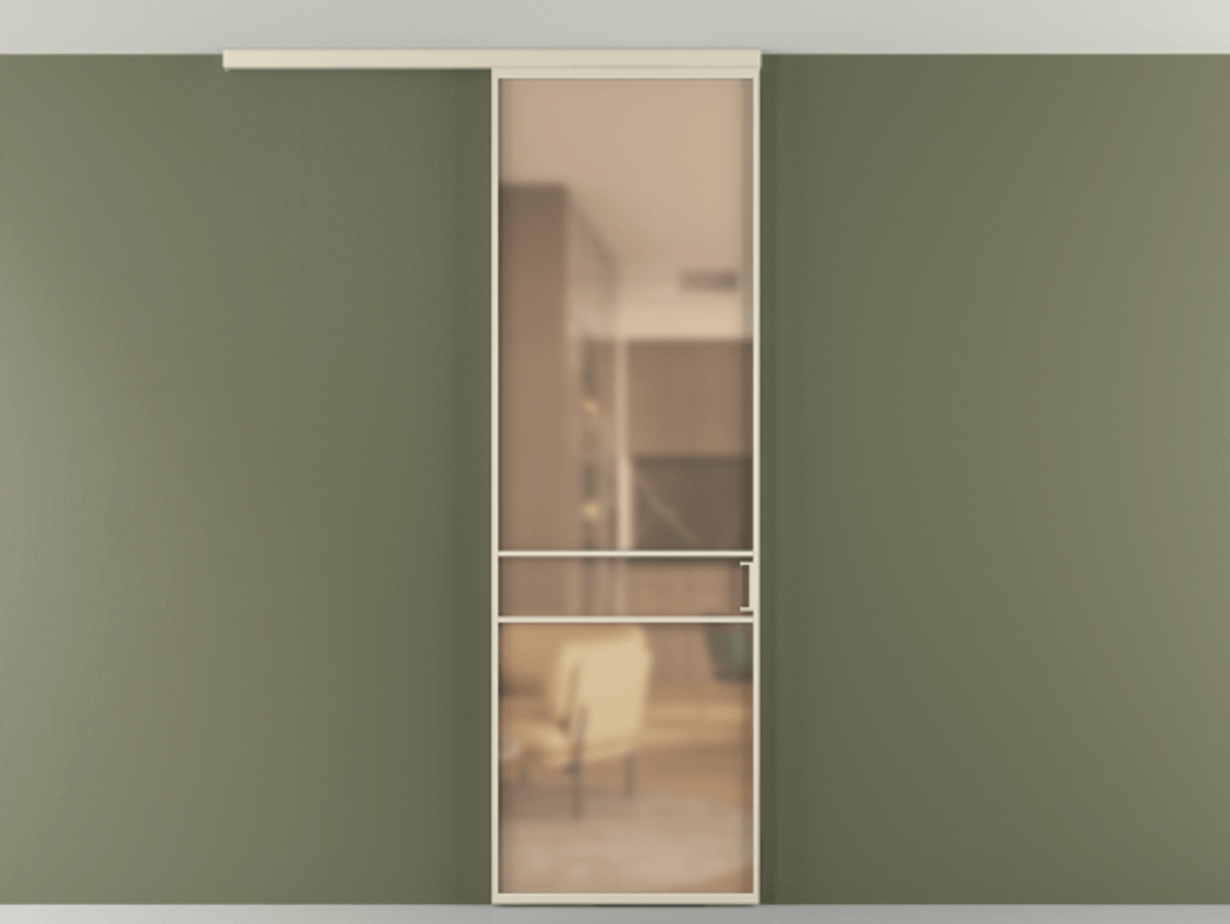 Перегородка Formato вдоль стены на потолок 1 створка АЛПР 040.02 Алюминий бежево-серый Сатинированное оранжевое стекло, триплекс Цена 147040 сом | Volhovec