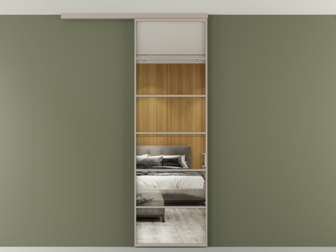 Перегородка Формато вдоль стены на потолок 1 створка АЛПР 040.04 Алюминий бисквитный Двустороннее зеркало, триплекс , триплекс 6 мм Цена 157030 сом | Volhovec