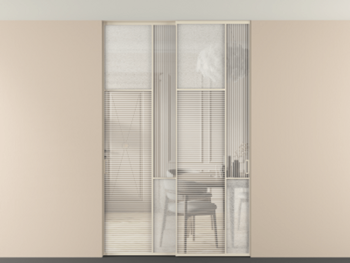 Перегородка Мозаик внутри проёма скрытое крепление в потолок 2 створки АЛПР 041.10 Алюминий бежево-серый Рифлёное стекло "Дюна", триплекс, 6 мм + Фактурное стекло "Лёд", триплекс. Цена 495880 сом . Фабрика дверей Волховец 8 (800) 551 43 19 Перегородка Мозаик внутри проёма скрытое крепление в потолок 2 створки АЛПР 041.10 Алюминий бежево-серый Рифлёное стекло "Дюна", триплекс, 6 мм + Фактурное стекло "Лёд", триплекс Цена 495880 сом | Volhovec