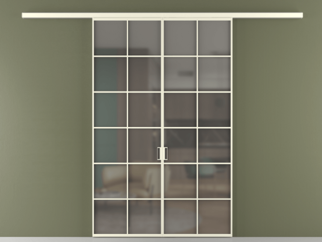 Перегородка Формато вдоль стены 2 створки АЛПР 040.05 Алюминий молочно-белый Сатинированное серое стекло, триплекс Цена 301610 сом | Volhovec