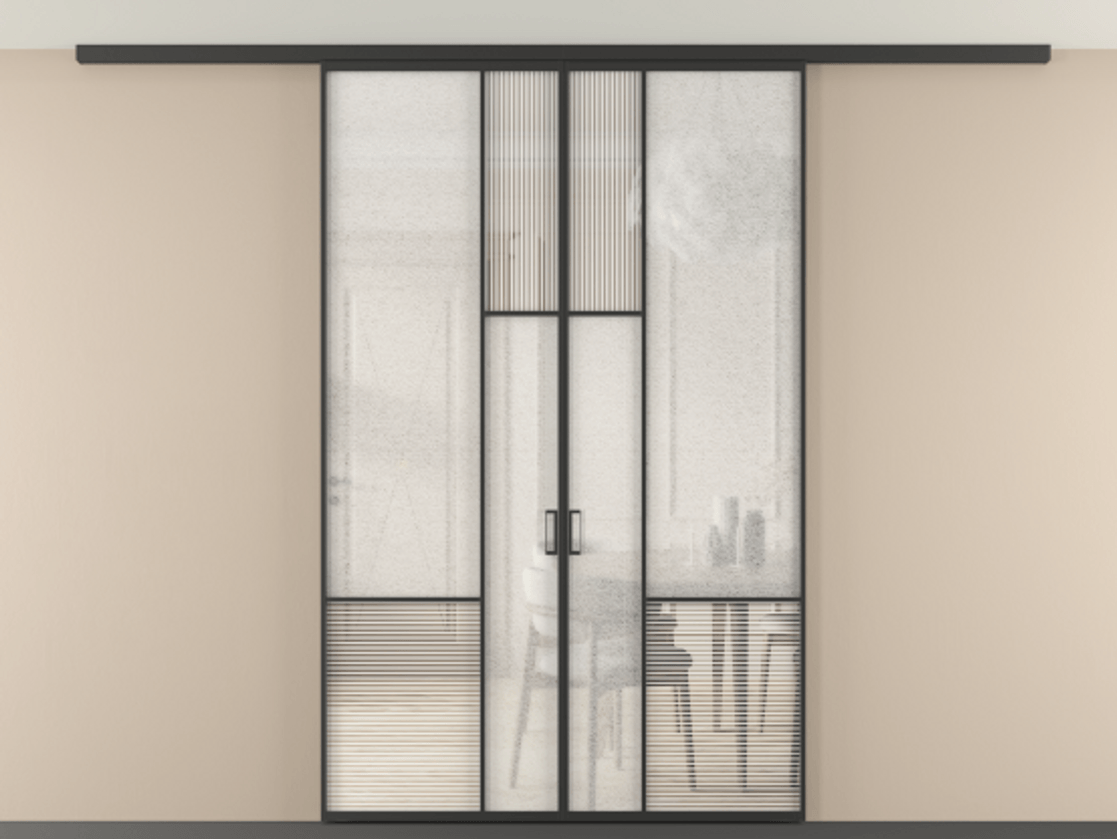 Перегородка Mosaic вдоль стены на потолок 2 створки АЛПР 041.13 Алюминий Черный Рифлёное стекло "Дюна", триплекс, 6 мм + Фактурное стекло "Лёд", триплекс. Скрытый короб ЧЕР Цена 390670 сом . Фабрика дверей Волховец 8 (800) 551 43 19 Перегородка Mosaic вдоль стены на потолок 2 створки АЛПР 041.13 Алюминий Черный Рифлёное стекло "Дюна", триплекс, 6 мм + Фактурное стекло "Лёд", триплекс Цена 390670 сом | Volhovec