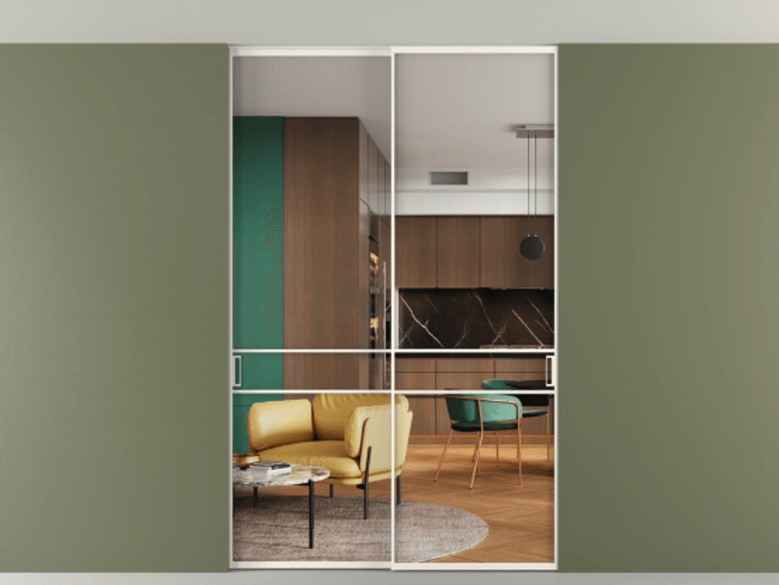 Перегородка Формато внутри проёма скрытое крепление в потолок 2 створки АЛПР 040.02 Алюминий пудровый белый Прозрачное стекло "Кристал Вижн", калёное Цена 305520 ₽ | Volhovec