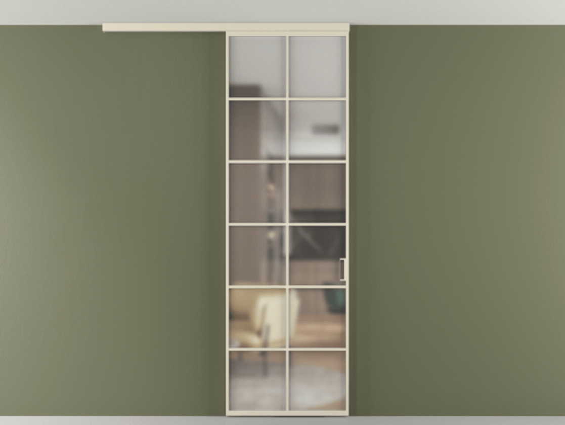 Перегородка Formato вдоль стены на потолок 1 створка АЛПР 040.05 Алюминий бежево-серый Сатинированное стекло "Matelux Crystal Vision", калёное, матовое, каленое 6 мм Цена 195240 сом | Volhovec