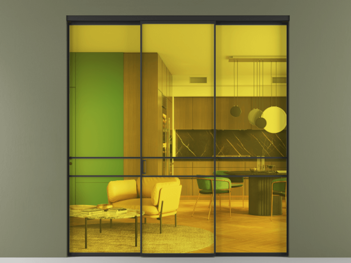 Перегородка Formato внутри проёма 3 створки АЛПР 040.02 Алюминий Черный Прозрачное жёлтое стекло, триплекс Цена 331930 сом | Volhovec