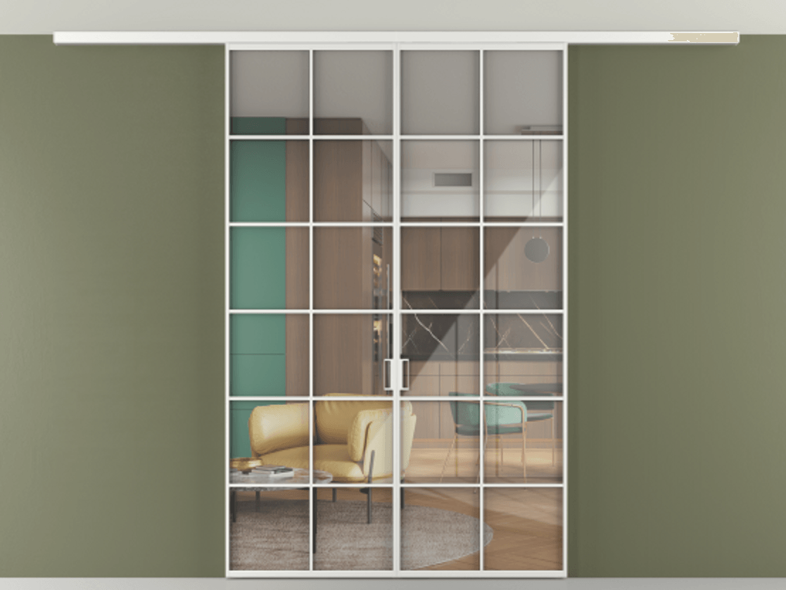 Перегородка Формато вдоль стены на потолок 2 створки АЛПР 040.05 Алюминий белоснежный Рефлективное прозрачное стекло "Стопсол", калёное. Цена 221404 ₽ 1. Полотно 2 шт. (800/2100 мм)
2. Комплект установки раздвижной системы
3. Базовый комплект фурнитуры
4.Ручка Рондо. Фабрика дверей Волховец 8 (800) 551 43 19 Перегородка Формато вдоль стены на потолок 2 створки АЛПР 040.05 Алюминий белоснежный Рефлективное прозрачное стекло "Стопсол", калёное Цена 221404 ₽ | Volhovec