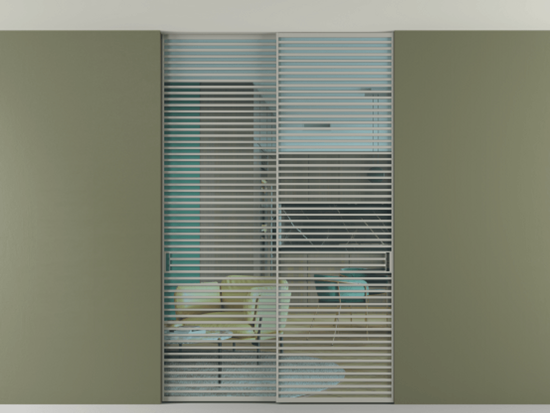 Перегородка Формато внутри проёма скрытое крепление в потолок 2 створки АЛПР 040.07 Алюминий нейтральный серый Прозрачное голубое стекло, триплекс Цена 596840 сом | Volhovec