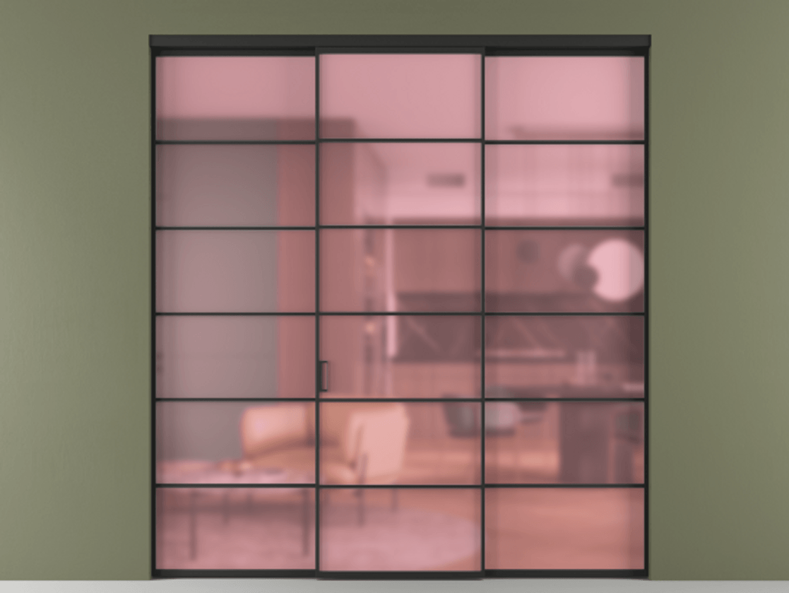 Перегородка Formato внутри проёма 3 створки АЛПР 040.04 Алюминий Черный Сатинированное розовое стекло, триплекс Цена 373410 сом | Volhovec