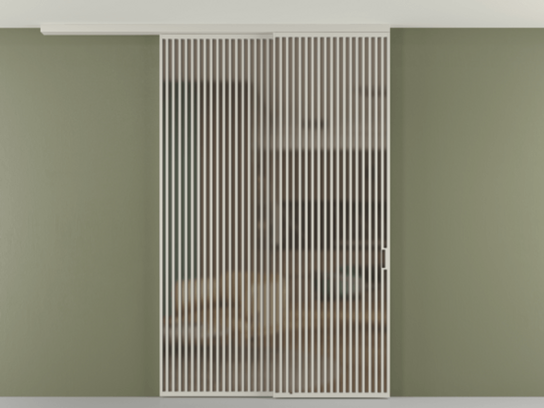 Перегородка Формато вдоль стены на потолок 2 створки с синхронным механизмом АЛПР 040.06 Алюминий тёплый серый Сатинированное бронзовое стекло, триплекс Цена 766760 сом | Volhovec