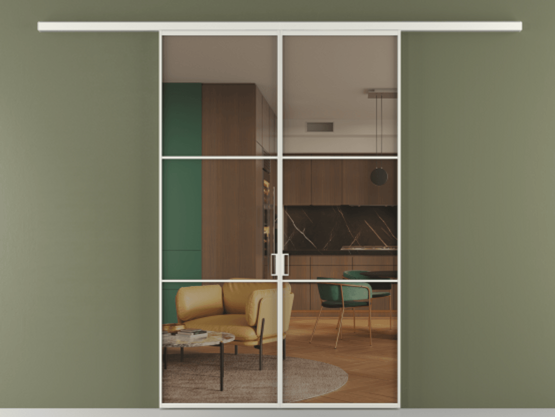 Перегородка Формато вдоль стены 2 створки АЛПР 040.03 Алюминий серый Прозрачное бронзовое стекло, триплекс Цена 284580 сом | Volhovec