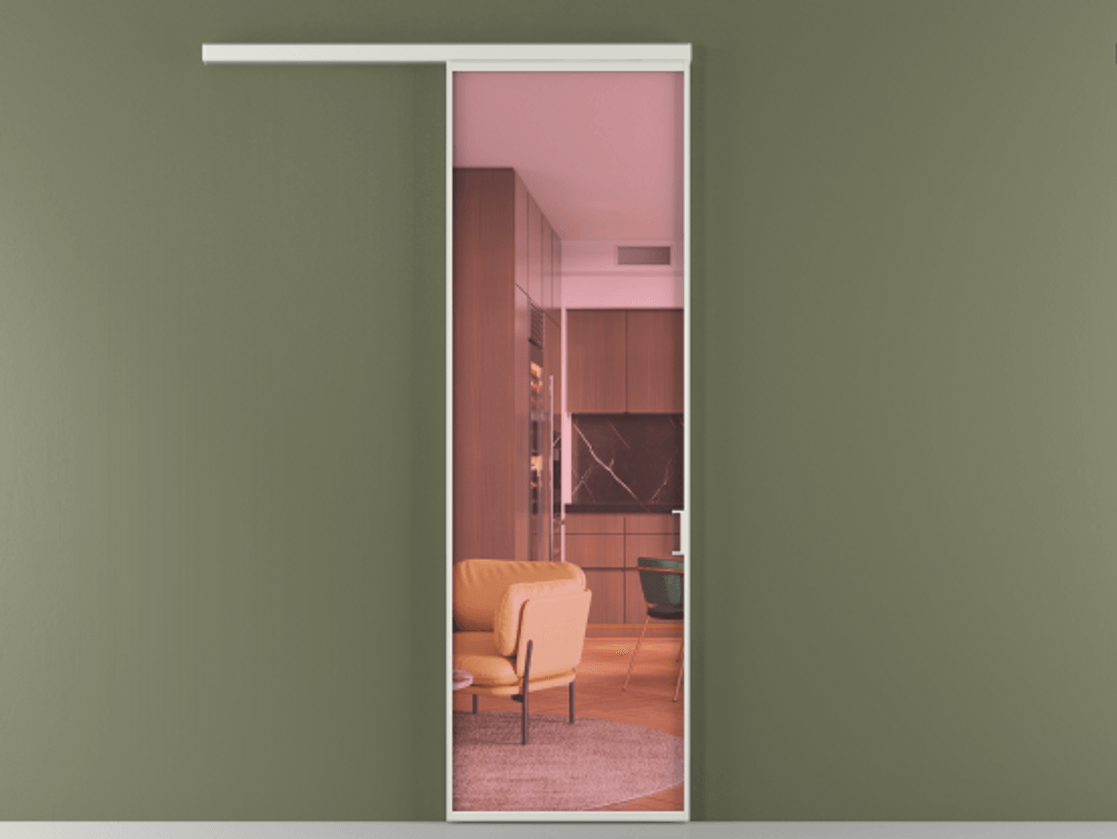 Перегородка Формато вдоль стены 1 створка АЛПР 040.01 Алюминий серый Прозрачное розовое стекло, триплекс Цена 148160 сом  | Volhovec