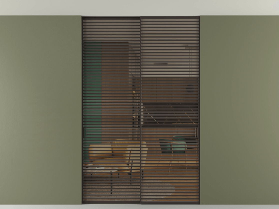 Перегородка Формато внутри проёма скрытое крепление в потолок 2 створки АЛПР 040.07 Алюминий антрацит Прозрачное бронзовое стекло, триплекс Цена 649670 сом | Volhovec
