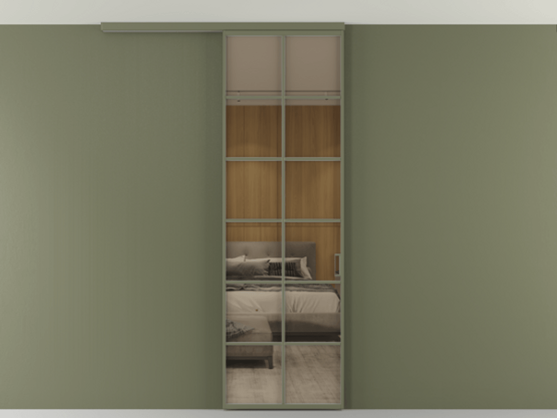 Перегородка Формато вдоль стены на потолок 1 створка АЛПР 040.05 Алюминий оливковый тёмный Рефлективное бронзовое стекло "Стопсол", калёное Цена 195240 сом | Volhovec