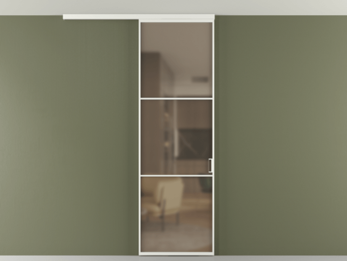 Перегородка Формато вдоль стены на потолок 1 створка АЛПР 040.03 Алюминий светло-серый Сатинированное бронзовое стекло, триплекс Цена 141030 сом | Volhovec