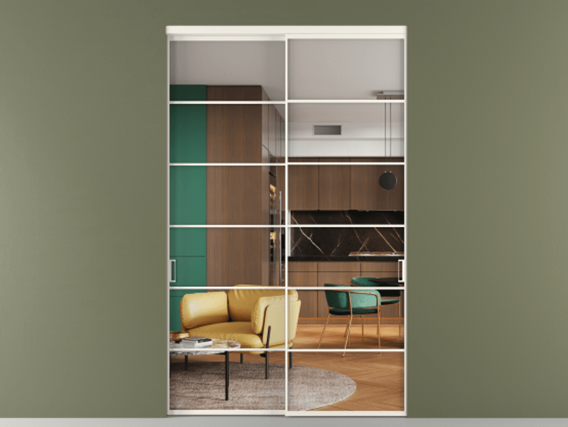 Перегородка Формато внутри проёма 2 створки АЛПР 040.04 Алюминий пудровый белый Прозрачное стекло "Кристал Вижн", калёное Цена 719120 сом  | Volhovec