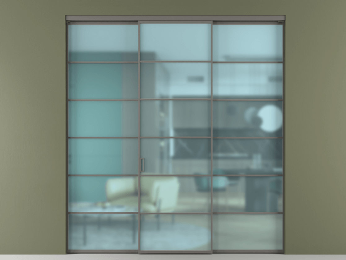 Перегородка Формато внутри проёма 3 створки АЛПР 040.04 Алюминий классический серый Сатинированное голубое стекло, триплекс Цена 371030 сом | Volhovec