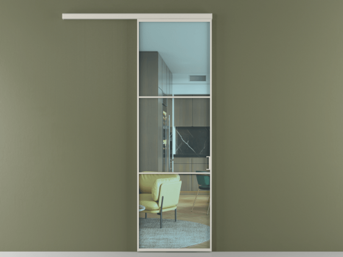 Перегородка Формато вдоль стены 1 створка АЛПР 040.03 Алюминий тёплый серый Прозрачное голубое стекло, триплекс Цена 154450 сом  | Volhovec