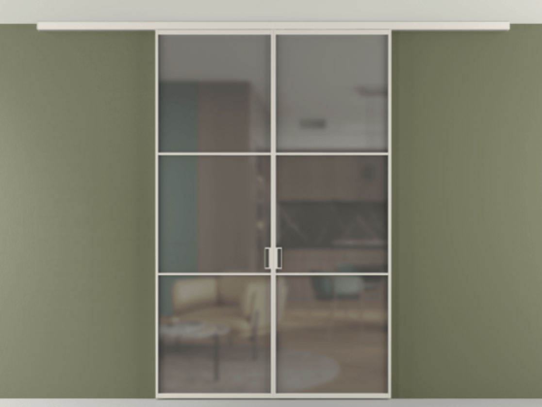 Перегородка Формато вдоль стены на потолок 2 створки АЛПР 040.03 Алюминий облачно-серый Сатинированное серое стекло, триплекс Цена 331850 сом | Volhovec