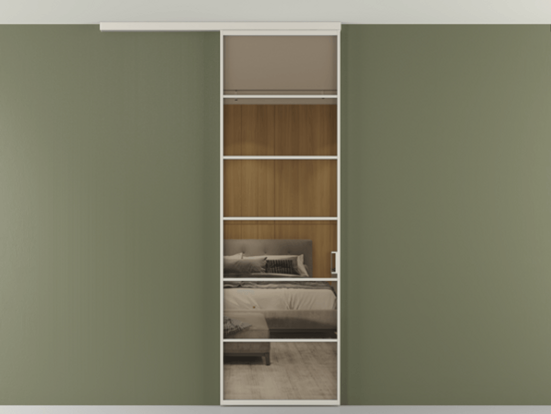 Перегородка Формато вдоль стены на потолок 1 створка АЛПР 040.04 Алюминий облачно-серый Рефлективное бронзовое стекло "Стопсол", калёное Цена 195240 сом | Volhovec