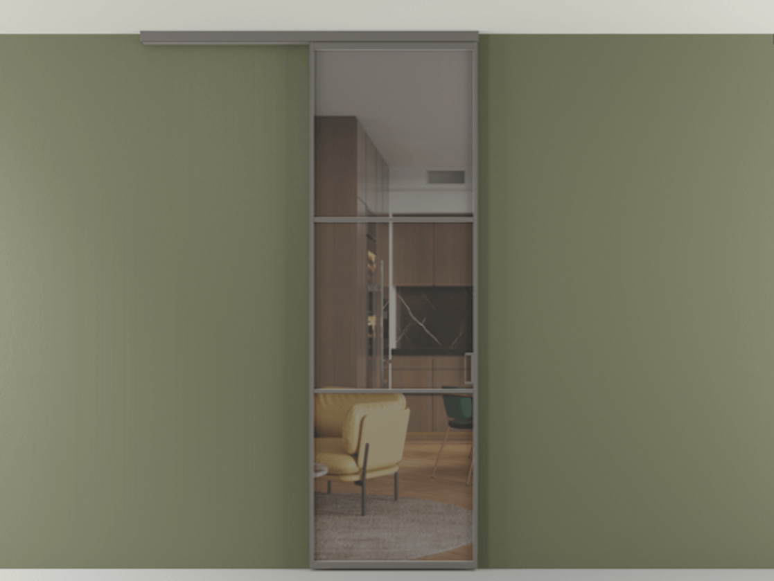 Перегородка Формато вдоль стены на потолок 1 створка АЛПР 040.03 Алюминий классический серый Прозрачное серое стекло, триплекс Цена 147040 сом | Volhovec