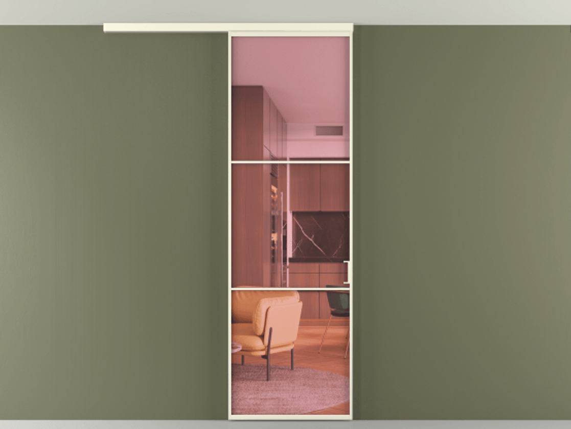 Перегородка Formato вдоль стены на потолок 1 створка АЛПР 040.03 Алюминий молочно-белый Прозрачное розовое стекло, триплекс Цена 147040 сом | Volhovec