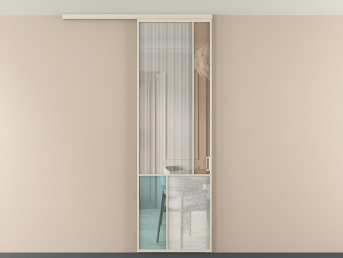 Перегородка Мозаик вдоль стены на потолок 1 створка АЛПР 041.21 Алюминий бежево-серый Комбинация стекол Группы 1 и Группы 3 Цена 205350 сом | Volhovec