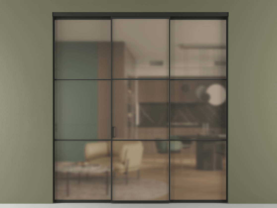 Перегородка Формато внутри проёма 3 створки АЛПР 040.03 Алюминий Черный Сатинированное бронзовое стекло, триплекс Цена 331930 сом | Volhovec