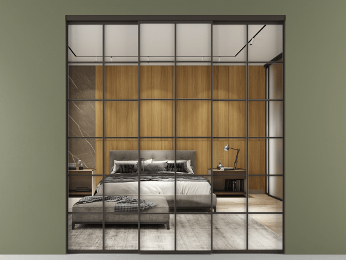 Перегородка Формато внутри проёма 3 створки АЛПР 040.05 Алюминий антрацит Двустороннее зеркало, триплекс , триплекс 6 мм Цена 371030 сом | Volhovec