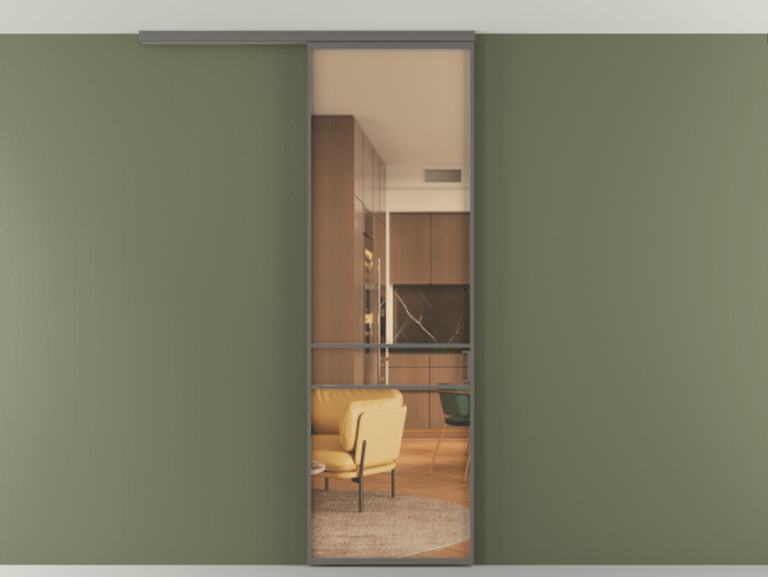 Перегородка Формато вдоль стены на потолок 1 створка АЛПР 040.02 Алюминий классический серый Прозрачное оранжевое стекло, триплекс Цена 141020 сом | Volhovec